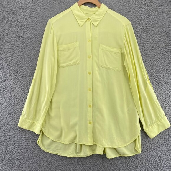 Chicos Top Womens 1 US Medium Babette Citron Yellow Button Up Roll Tab Sleeves * - Picture 1 of 12